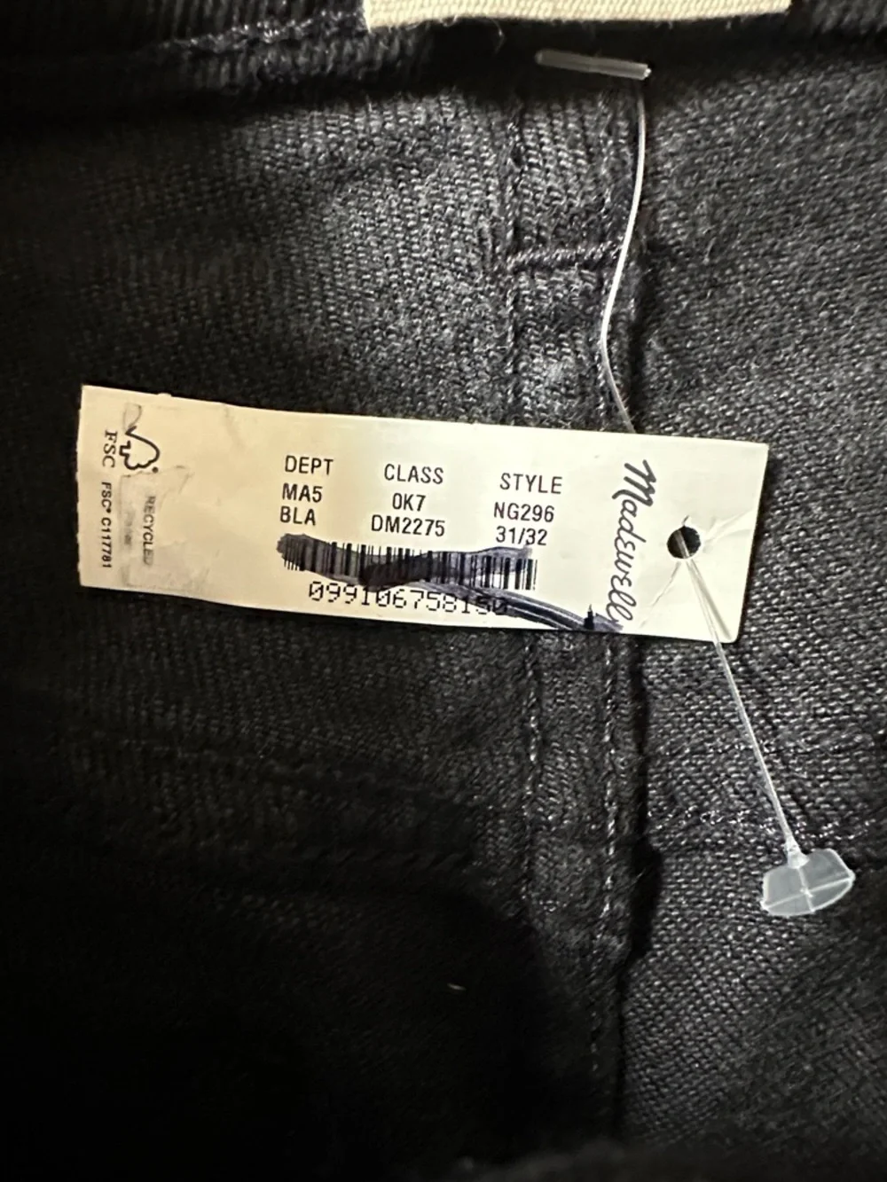Madewell NWT Slim Jeans black men's size 31x32